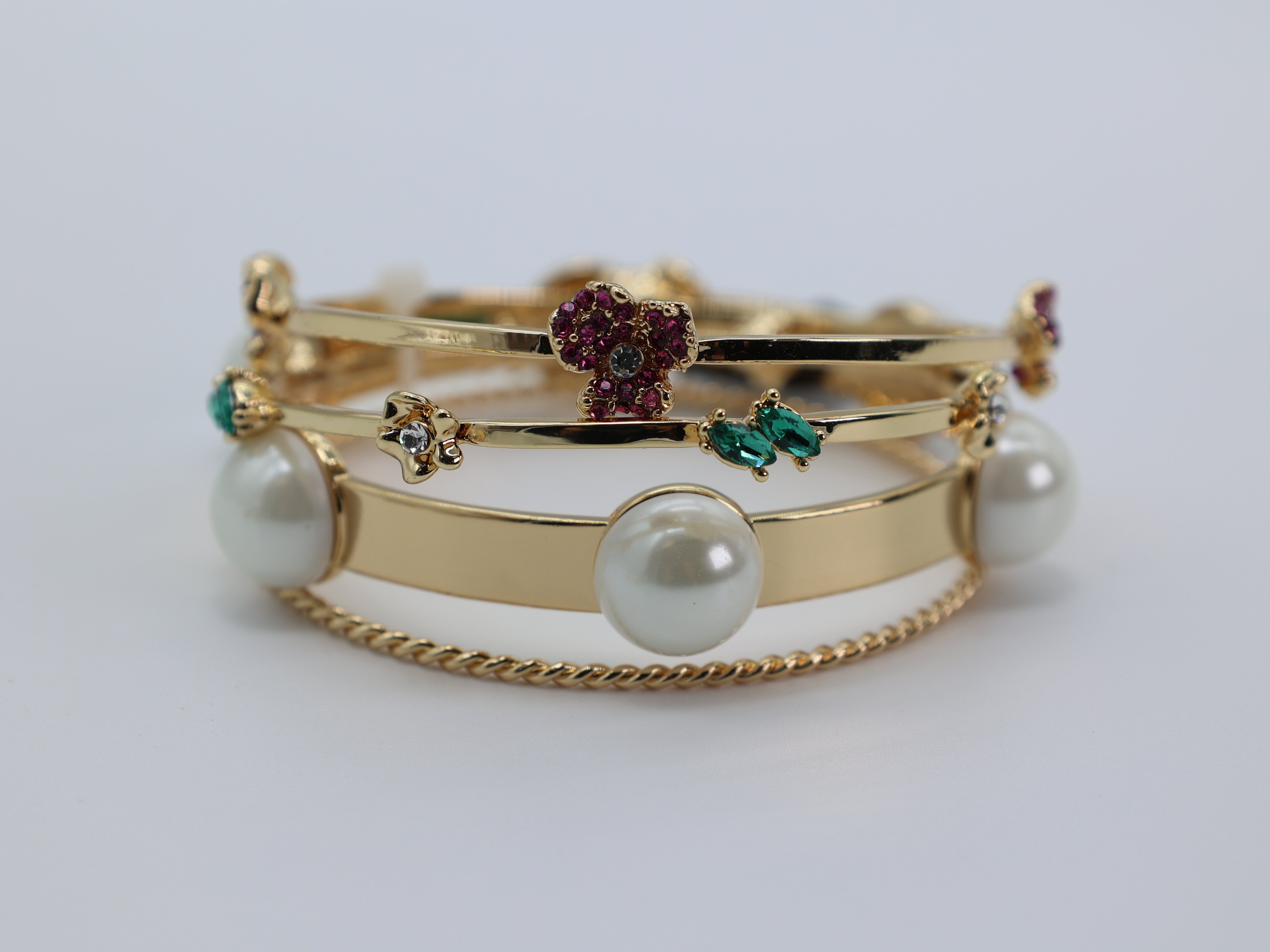Thalia Sodi Gold-Tone Set Imitation Pearl and Crystal Bangle