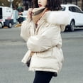 thumbnail image 6 of Jinhomg Trendy Winter Jacket for Women Plus Size Casual Faux Fur Trim Hooded Puffer Coat Warm Cozy Long Sleeve Double Closure Outerwear with Pockets Summer Saving Beige L, 6 of 10