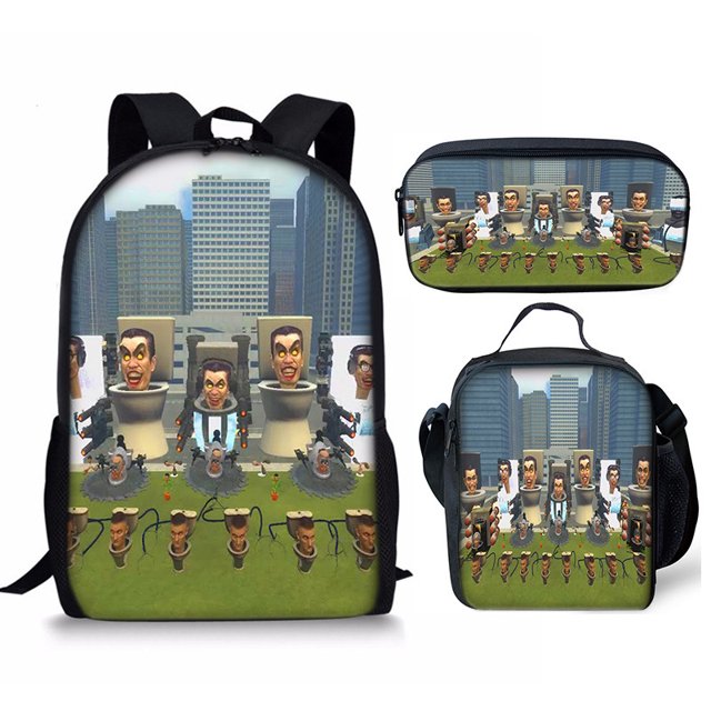 Skibidi Toilet Student Backpack Children'S Meal Bag Pencil Bag Three-Piece Backpack