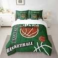thumbnail image 3 of Feelyou Modern Basketball Player Bedding Comforter Set 7pcs for Kid, Cartoon Ball Print Queen Bedding Sets, Stripes Abstract Green Reversible Queen Sheet Sets, Ultra Soft Bedroom Decor, 3 of 8