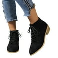 thumbnail image 2 of KIJBLAE Women's Suede Ankle Boots Lace Up Low Heel Chunky Heel Booties Comfortable Breathable Block Heel Dress Shoes Black 41, 2 of 7