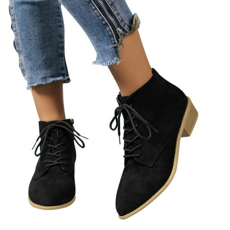 

Lovskoo 2024 Women s Middle Ankle Boots Pointed Toe Chunky Heel Western Shoes Trend Casual Short Tube Retro Style Thick Heeled Boots Black