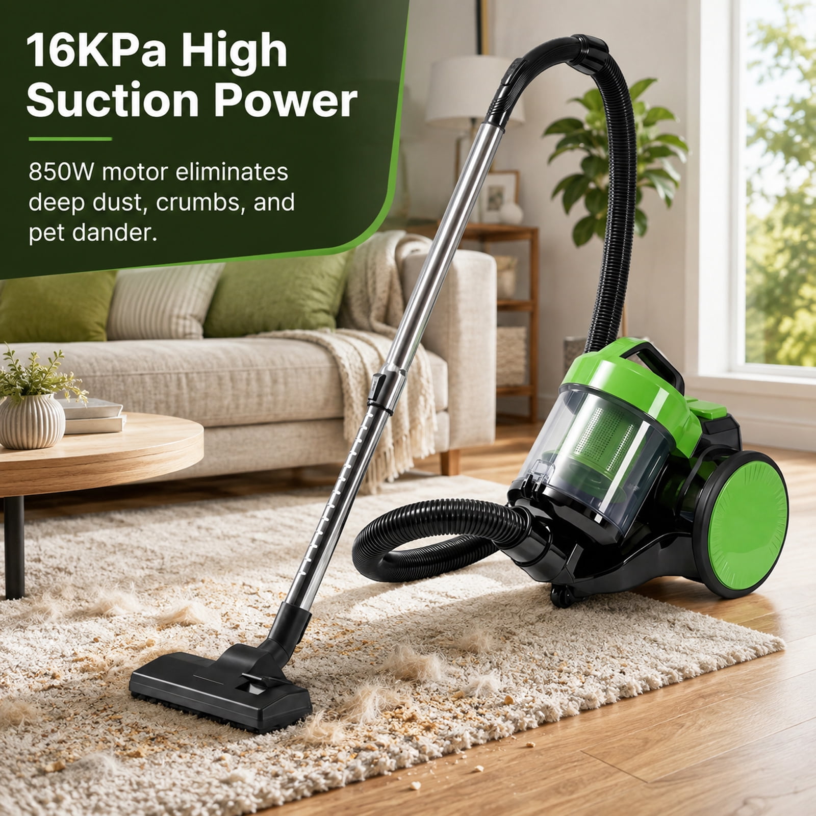 Alvantor Household Portable Vacuum Cleaner, 16Kpa Bagless Canister Cleaner, Lightweight Powerful Vacuum for Carpets and Hard Floors, 1.8L, with Washable HEPA Filter, Auto-Rewind