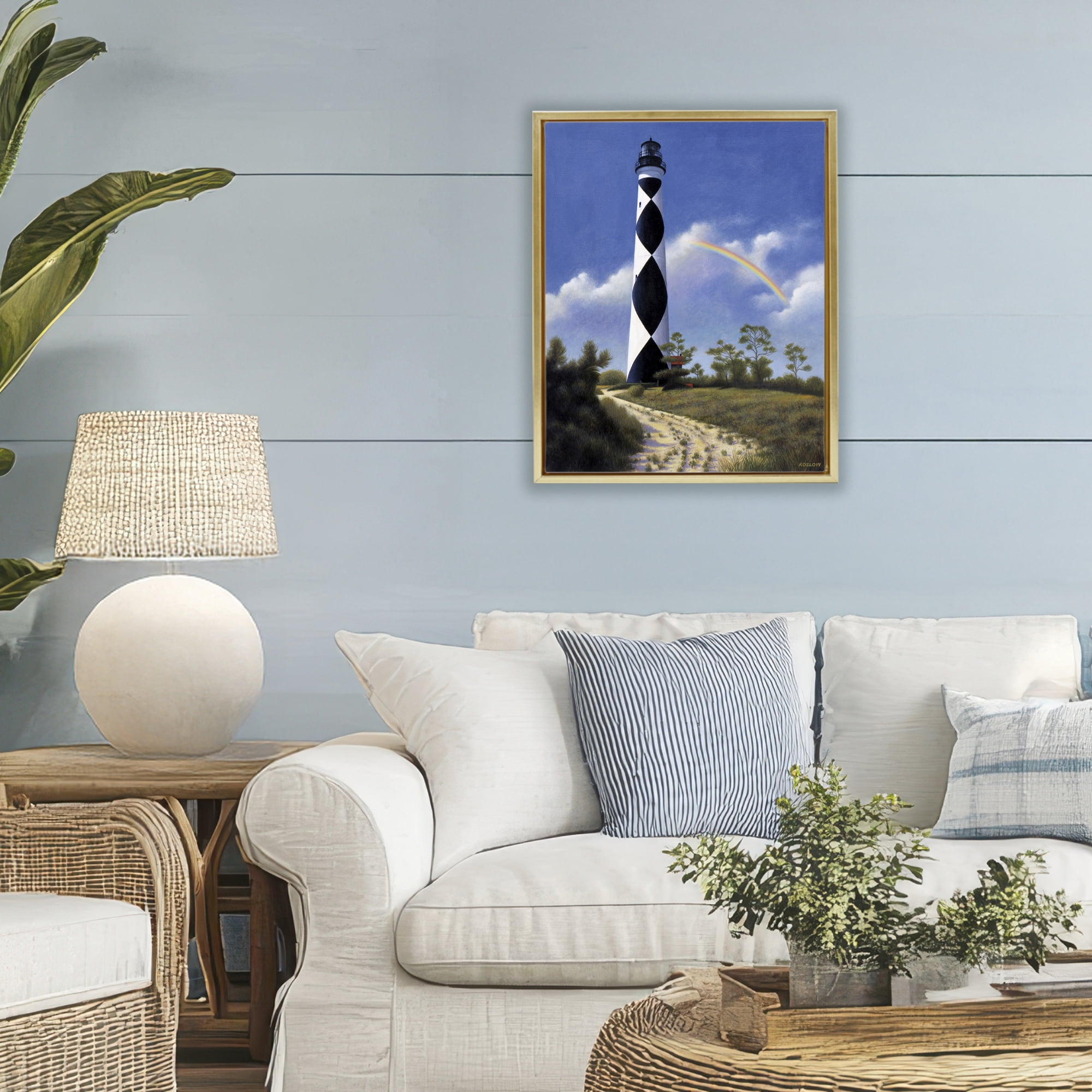 North Carolina Cape Lookout Gold Framed Floater Canvas Wall Art, design by Wind River Studios