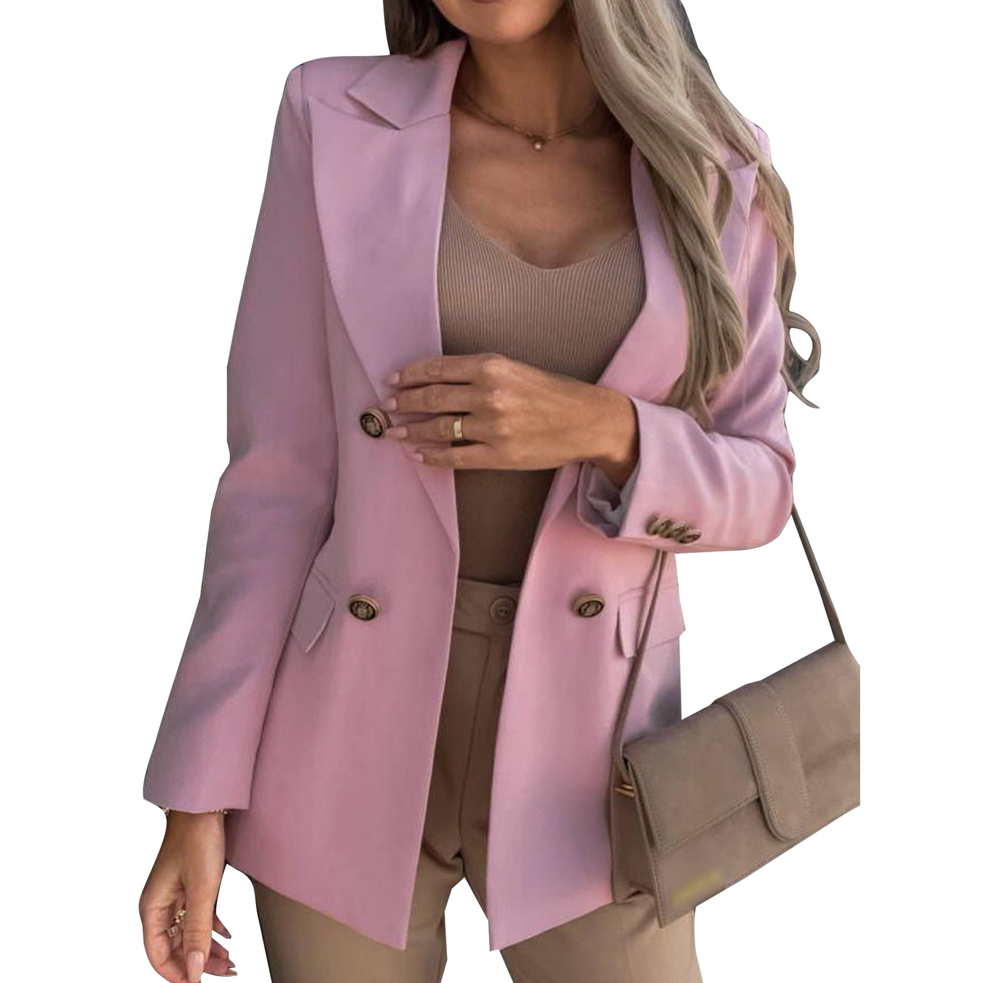 Fashnice Women Business Jackets Double Breasted Cardigan Jacket Shawl Neck Blazers Slim Fit Office Blazer Suit Pink S Walmart
