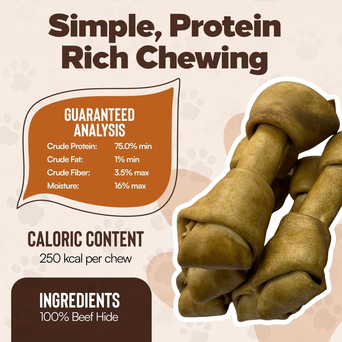 Knotted 8 to 9-in Peanut Butter Flavor Rawhide Bone Dog Treats, 6 CT