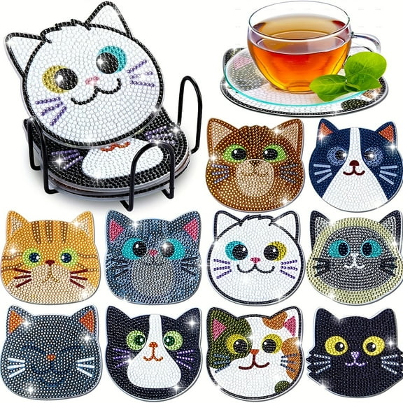 IFREE Cat Theme Coasters Diamond Painting Art Kit 10 Piece