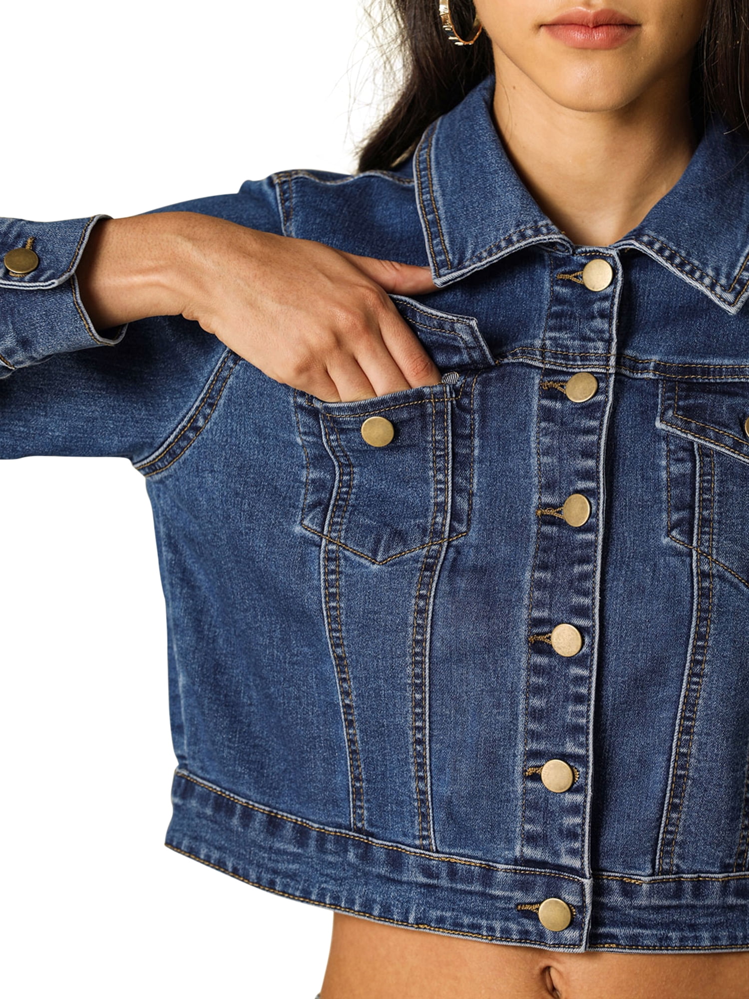 DARING DIVA Women's Long Sleeve Button Down Trucker Jean Denim Jacket XL Dark Blue
