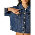 thumbnail image 7 of MODA NOVA Juniors Classic Long Sleeves Single Breasted Cropped Denim Jacket Dark Blue XS, 7 of 7