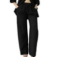 thumbnail image 6 of Tittly Baggy Pants Women's Pants Womens Daily Elastic Waist Pockets Straight Solid Color Casual Pants Loose Long Trousers Lounge Pants Women Comfy Pants Women Black XXL, 6 of 6