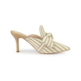 thumbnail image 3 of BLISSFUL STEP Women's Stiletto Heel Mules Pointed Toe Stripe Bow Slip-On Dress Shoes Beige 6, 3 of 7