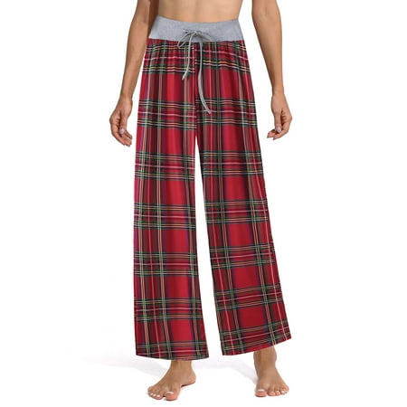 

Avamo Womens Pajama Lounge Pants Leopard/Plaid Print Comfy Casual Stretch Palazzo Drawstring Pj Bottoms Pants Wide Leg
