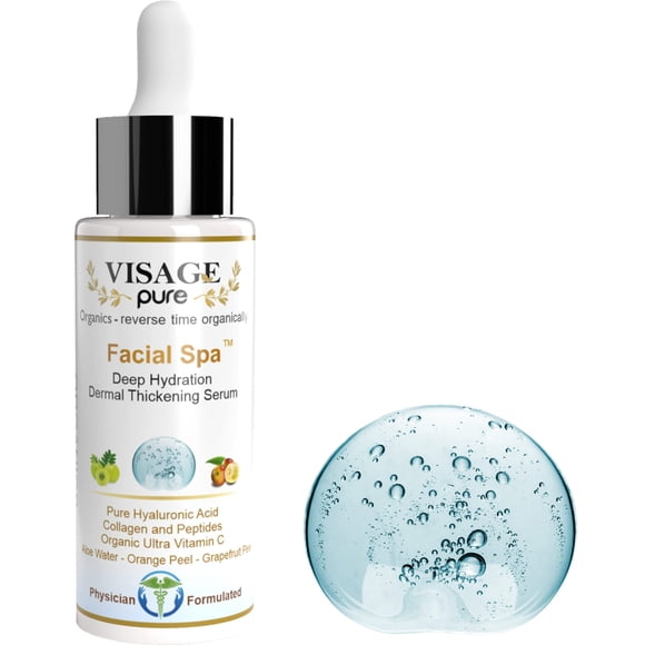 Visage Pure - Suero facial Spa""Engrosamiento dérmico"" - Orgánico - Formulado por médicos - Investigación respaldada - Mezcla cargada de nutrientes adicionales y vitamina C de ácido hialurónico de co