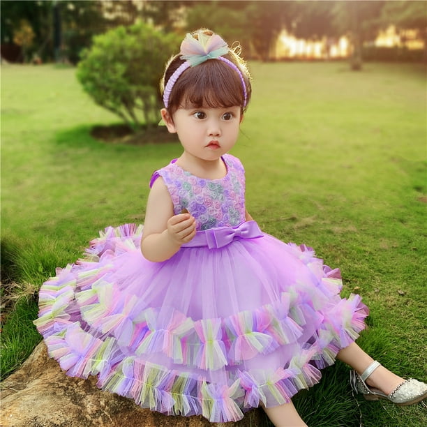 Vestido de princesa, vestido de malla hinchada de arcoíris, vestido infantil, vestido de actuación