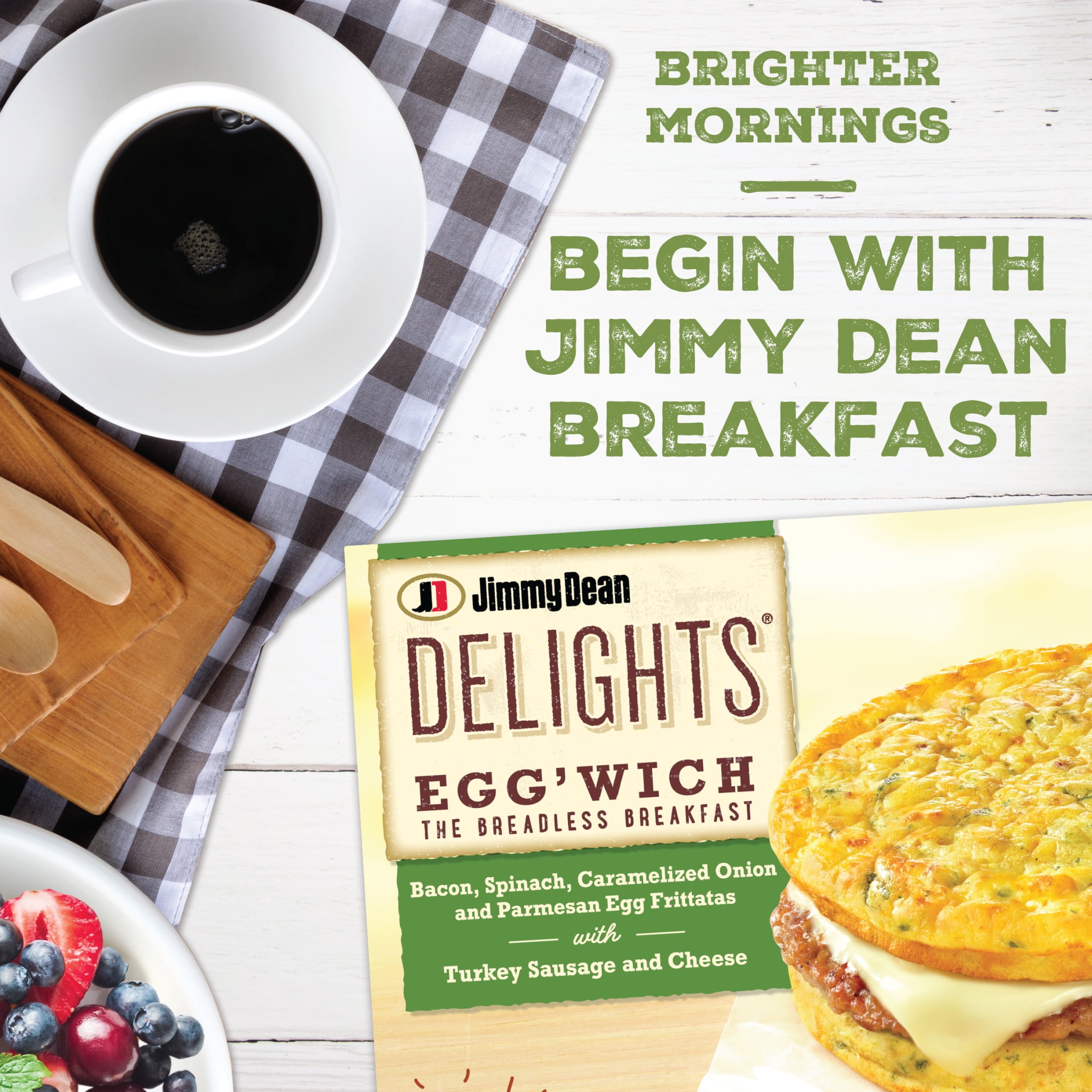 Jimmy Dean Delights Frozen Breakfast Sandwich, Egg'wich Parmesan Egg Frittatas Turkey Sausage Cheese, 4 Count