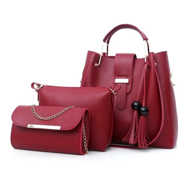 Set 3 Bolsas Bandolera Mujer Cosmetiquera Cartera Ifor Roja