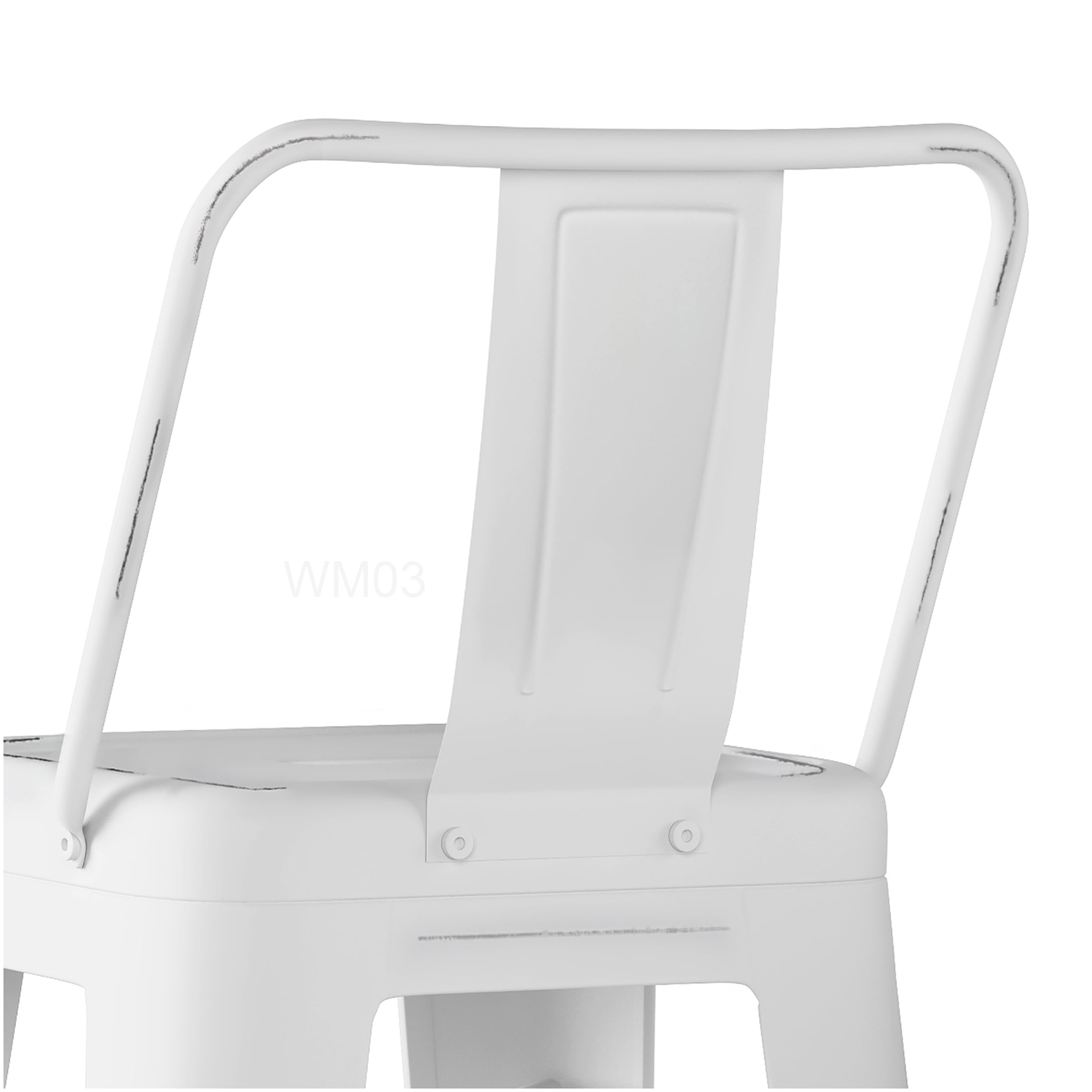 Set of 2 White Metal Kitchen Bar Stools with Backrest, Industrial Counter Height Stools