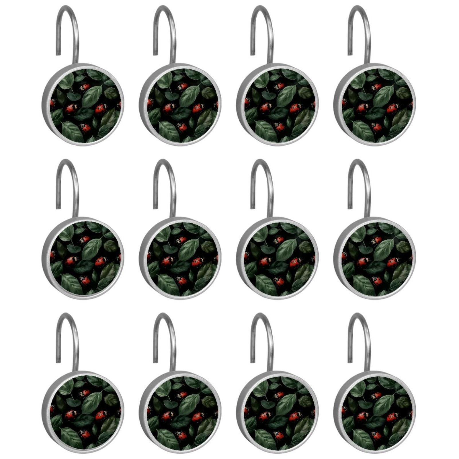HemaKayy 12 Pcs Shower Curtain Hooks Bathroom Decorative Accessories Green Leaf Seven Star Ladybug