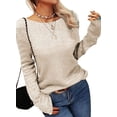 thumbnail image 2 of Women Autumn Winter Colorblock Pullover Sweaters Round Neck Striped Slim Fitting Knitwear Tops, 2 of 9