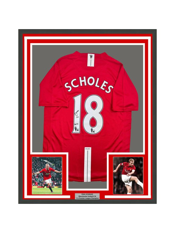 Collectible Framed Autographed/Signed Paul Scholes 35x39 Manchester United Red Soccer Jersey Beckett BAS COA