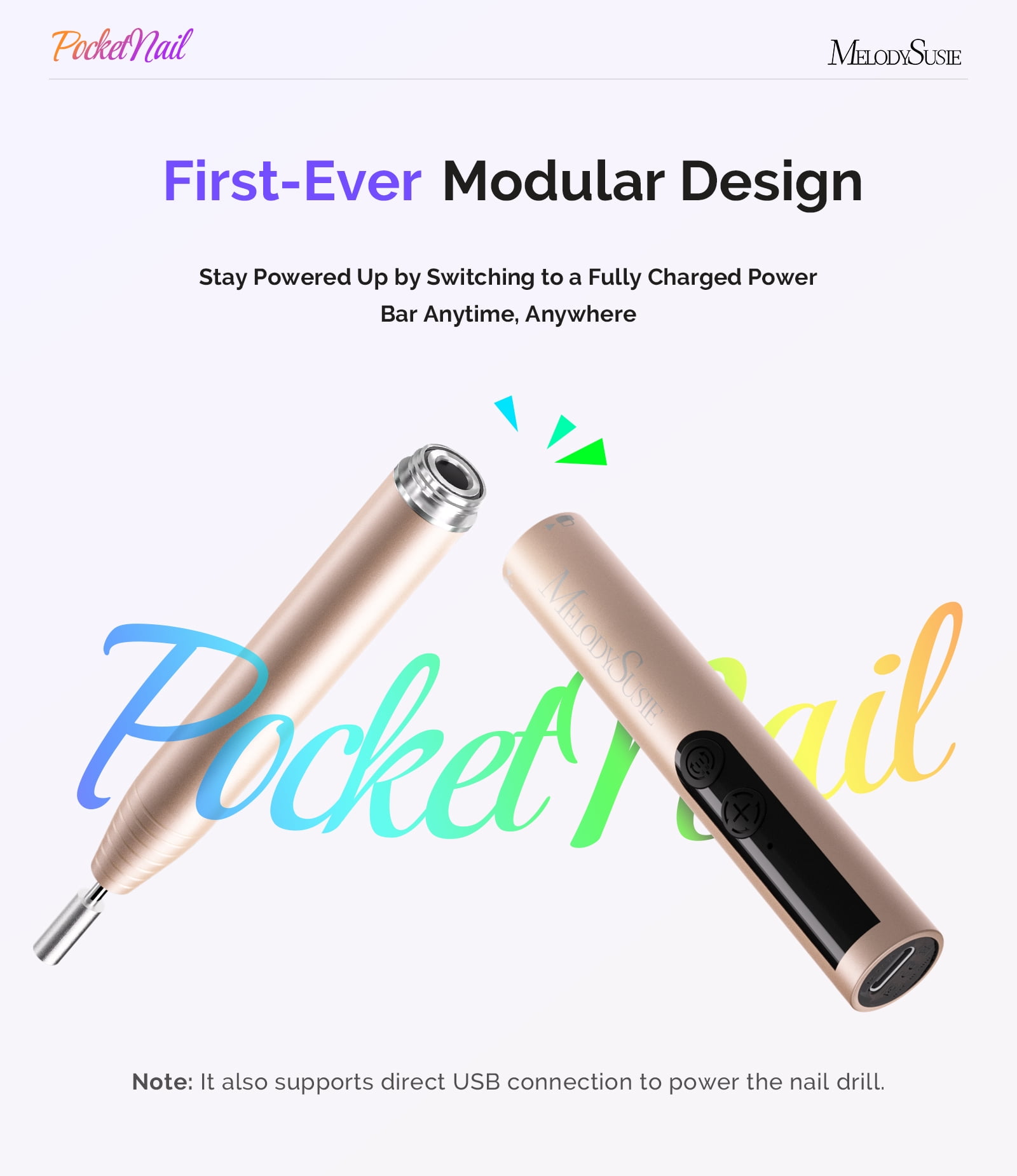 MelodySusie Portable Rechargeable Nail Drill, 20000 RPM PC100GR Pocket Nail File kit with Drill Bits & Sanding Bands, Gold