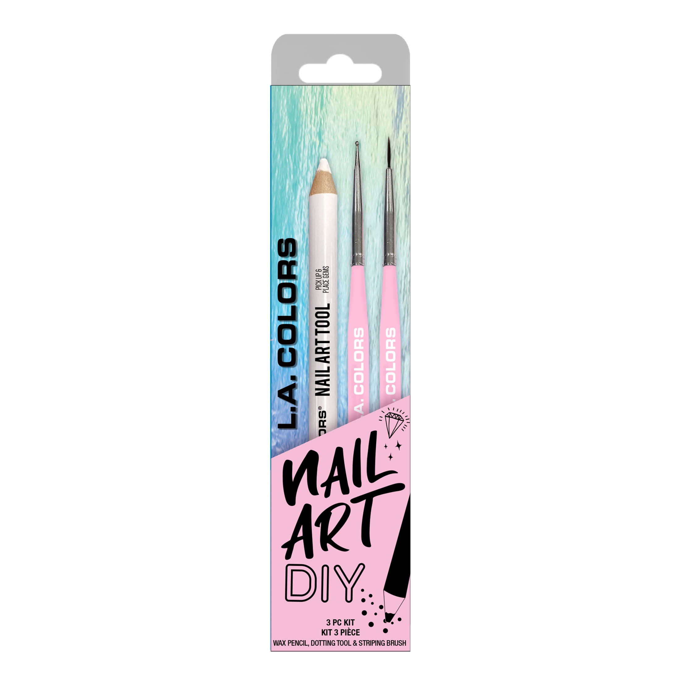 L.A. COLORS Nail Art DIY Kit, Wax Tool-Dotting Tool-Striping Brush, 3 Pieces