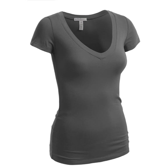 Essential Basic women's plain short sleeve t-shirt v-neck top junior & plus sizes