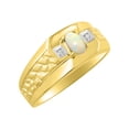 thumbnail image 4 of RYLOS Men's Rings 14K Yellow Gold Classic Nugget 6X4MM Oval Gemstone & Diamond Ring Opal October Birthstone Rings Size 9, 4 of 7