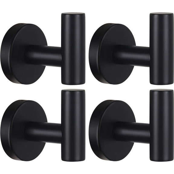 Towel Hooks for Bathroom,4 Packs Wall Mount Towel Holder,Black Matte Wall Robe Hook,Stainless Steel Heavy Duty Door Hanger Towel Hook for Kitchen, Bedroom,Hotel,Pool,Coats(Drilling)