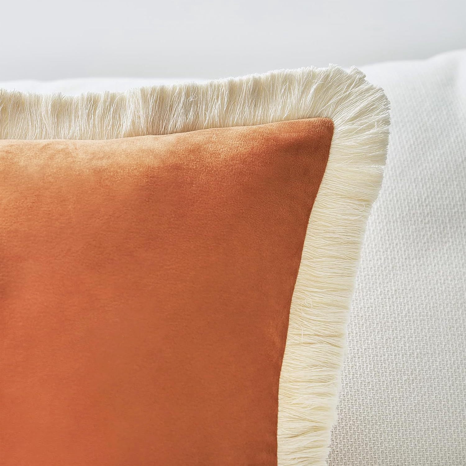 Yumcute Pillow Covers 20x20 Set of 2 Beige Throw Pillow Covers with Fringe Chic Cotton Decorative Pillows Square Cushion Covers for Sofa Couch Bed Boho Decor