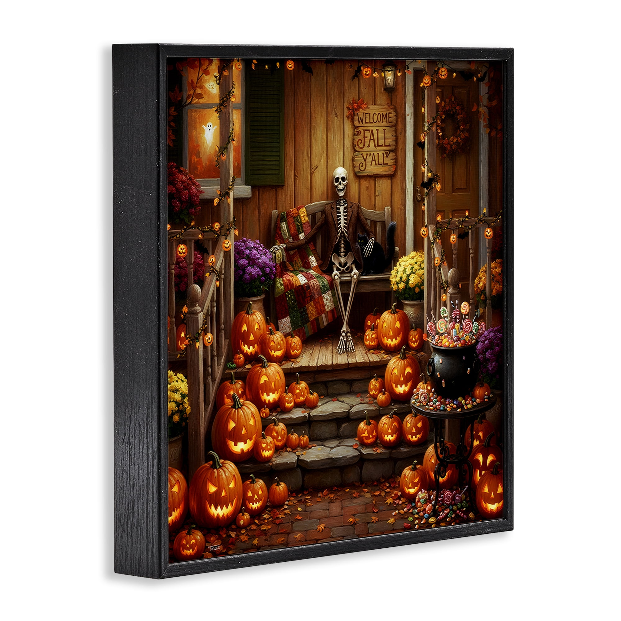 Stupell Industries Welcome To Fall Skeleton Porch Black Framed Giclee Art, design by Tabz Jones