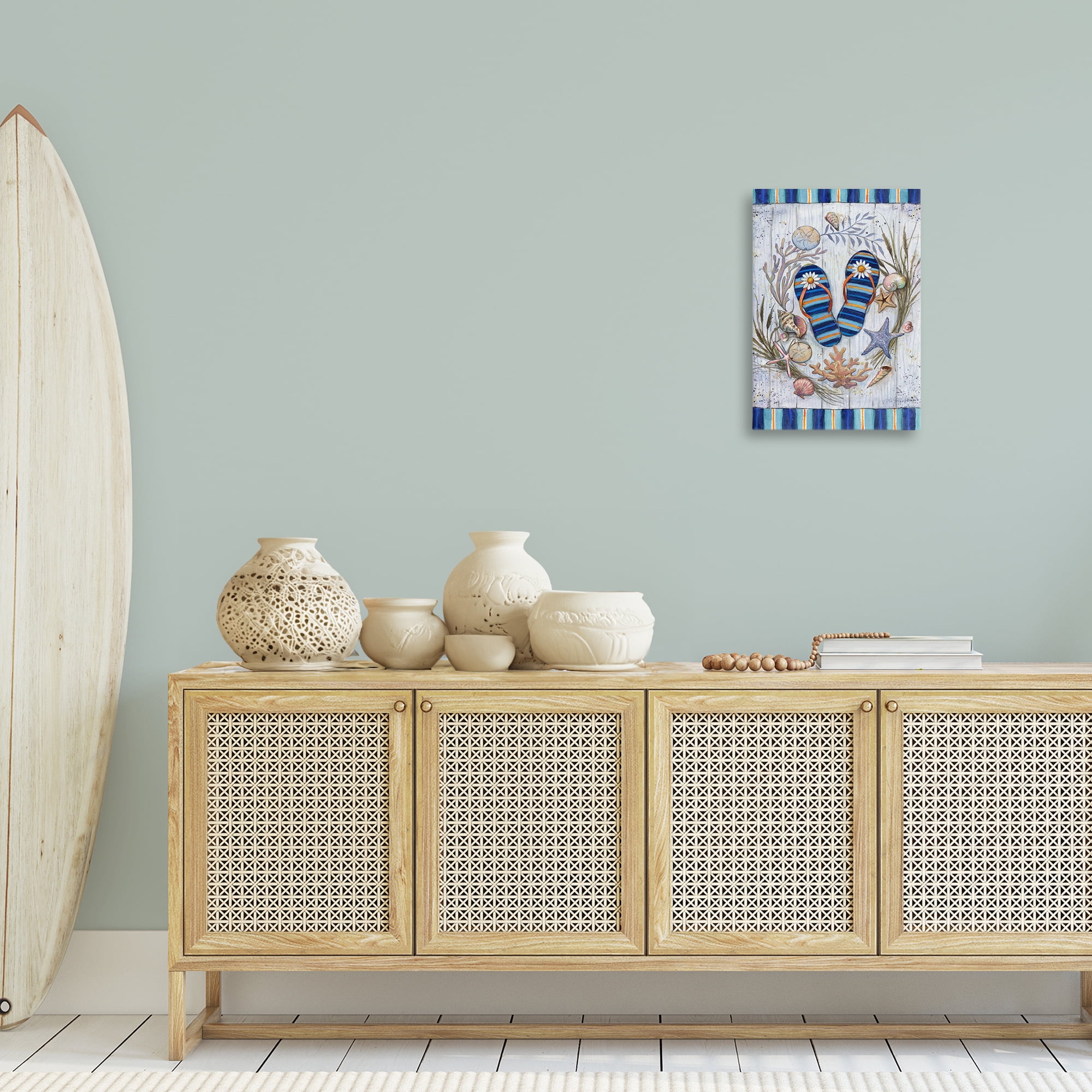 Stupell Industries Coastal Wreath & Flip Flops Nautical & Beach Painting Wrapped Canvas Art Print Wall Art, 16 x 24