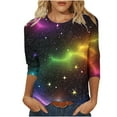 thumbnail image 2 of Plus Size Tops for Women under $5 3/4 Sleeves Round Neck Printed T-shirt Casual Tops Multicolor 2XL, 2 of 5