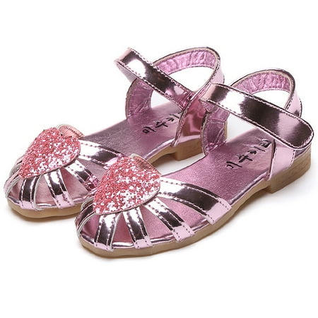 Sandals Toddler/Little Kid Closed-Toe T Strap Flats Dress Sandals Girls Sequin Glitter Summer Shoes