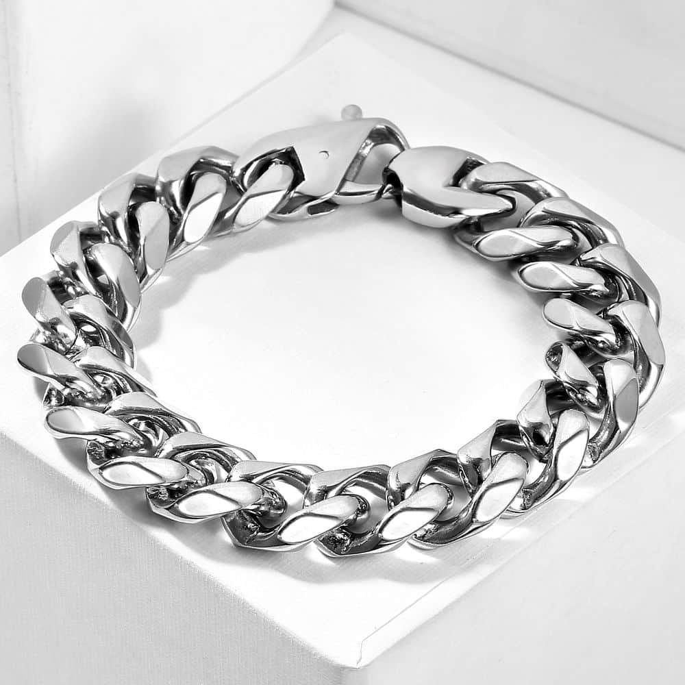 15mm 8.5" New Heavy Stainless Steel Silver Mens Curb Cuban Chain Bracelet Bangle 