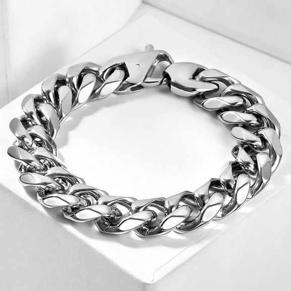 Hermah 15mm Wide 9inch Men's 316L stainless steel Curb Cuban Link Bracelet Chain