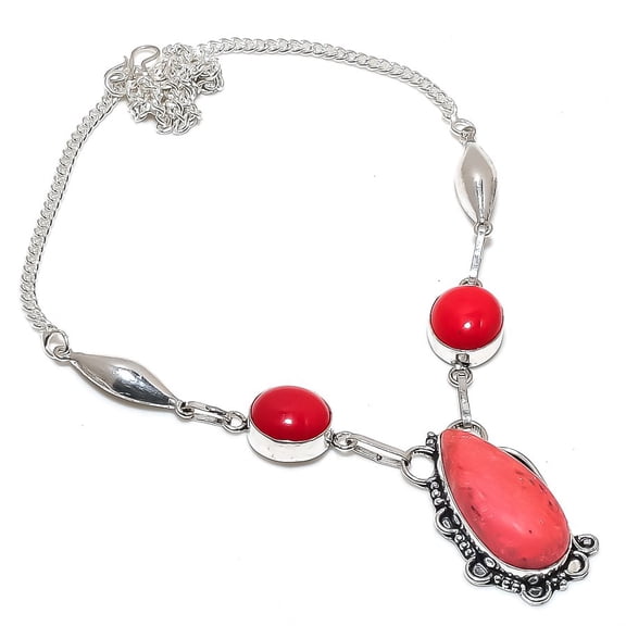 Natural Italian Red Coral Gemstone 925 Sterling Silver Jewelry Necklace 18"