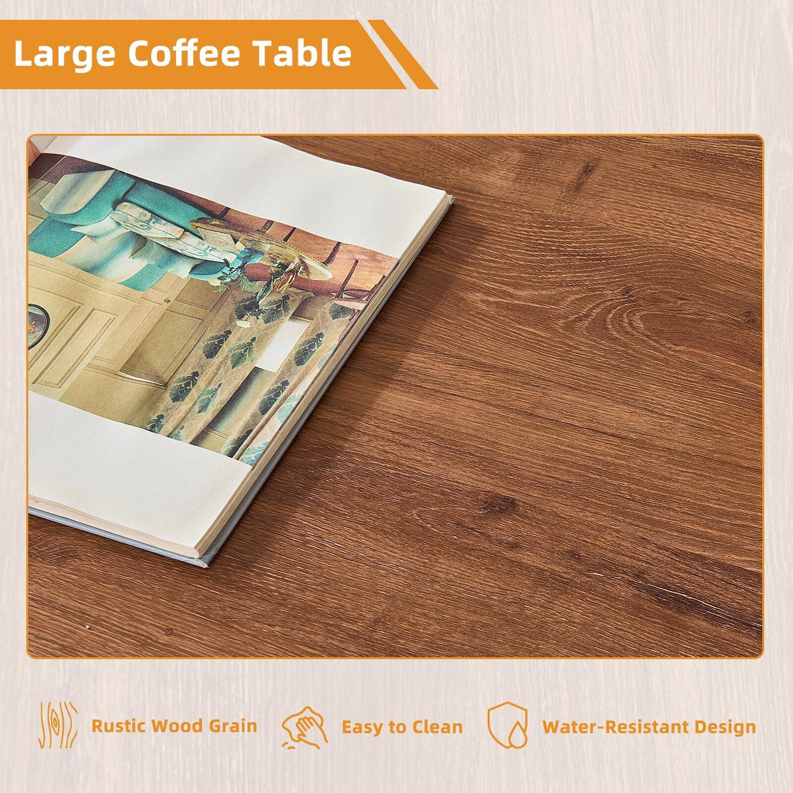 Buildhom Boho Rattan Coffee Table with Woven Open Shelf, Natural Wood Center Table for Living Room, Tea Color