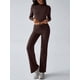 thumbnail image 5 of Conjuntos de 2 Piezas para Mujer, Larga, Cuello Redondo, Pantalones Acampanados de Cintura Alta, Conjuntos de Chándal, Ropa de Calle. Marrón L, 5 of 9