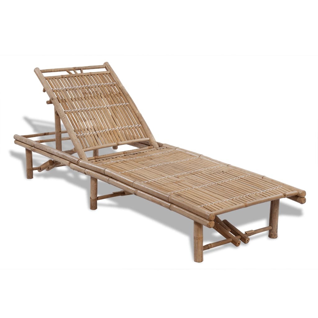 Outdoor Patio Garden Bamboo Folding Chaise Lounge Chair,Adjustable Wood Sun Lounger - image 1 of 6