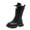 Black, variant on Girls Knee-High Boots Fashion Autumn Winter Flat Thick Bottom Non Slip Pu Upper Lace Up Leather Boots Trend Beige Boots Size 4-4.5 Years