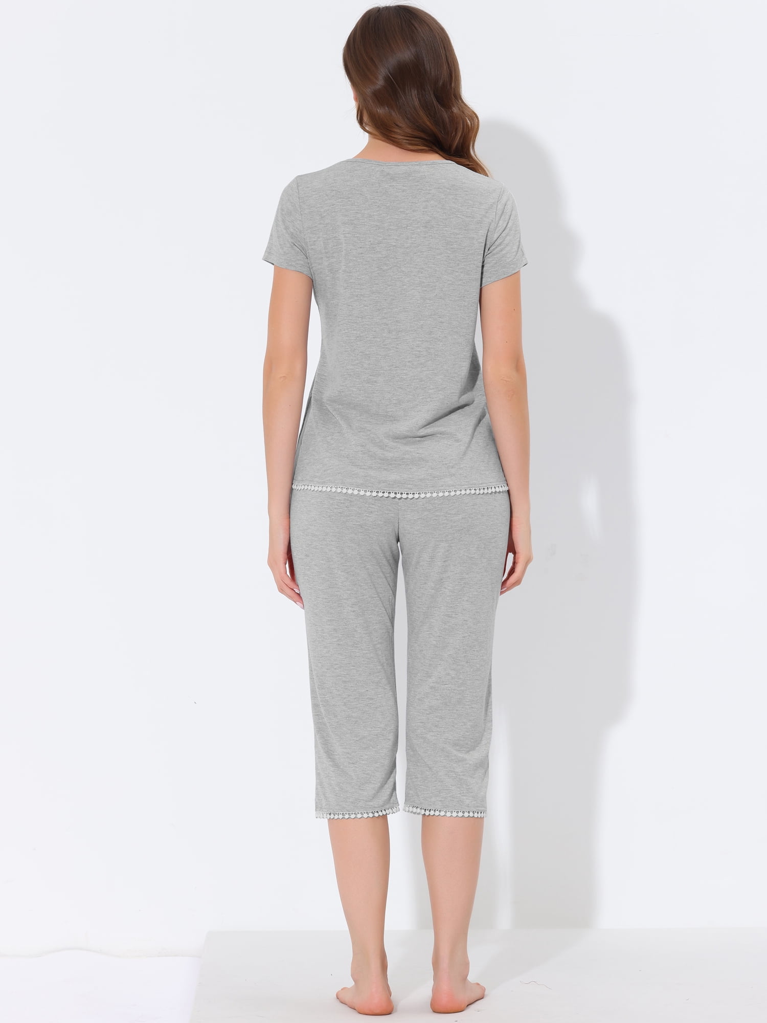 Unique Bargains Women's Lounge Pajama Round Neck Capri Nightwear Casual Sleepwear Sets
