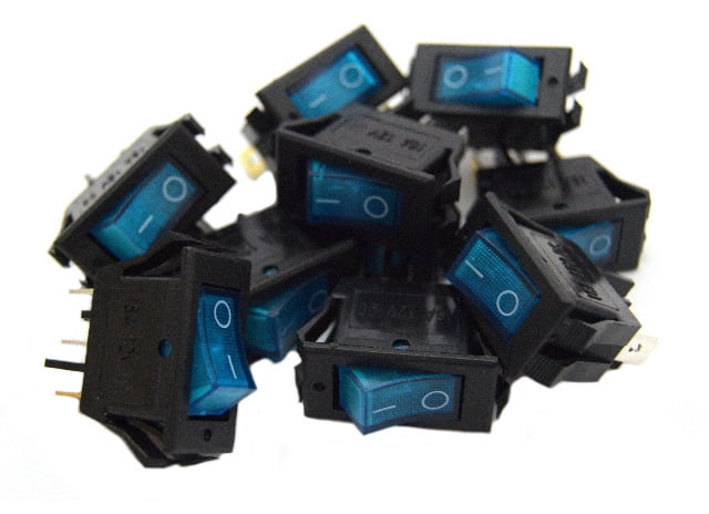 10 pack 12 Volt Lightning Blue LED Rocker Mini Switch On Off Car ...