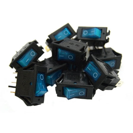 10 pack 12 Volt Lightning Blue LED Rocker Mini Switch On Off Car