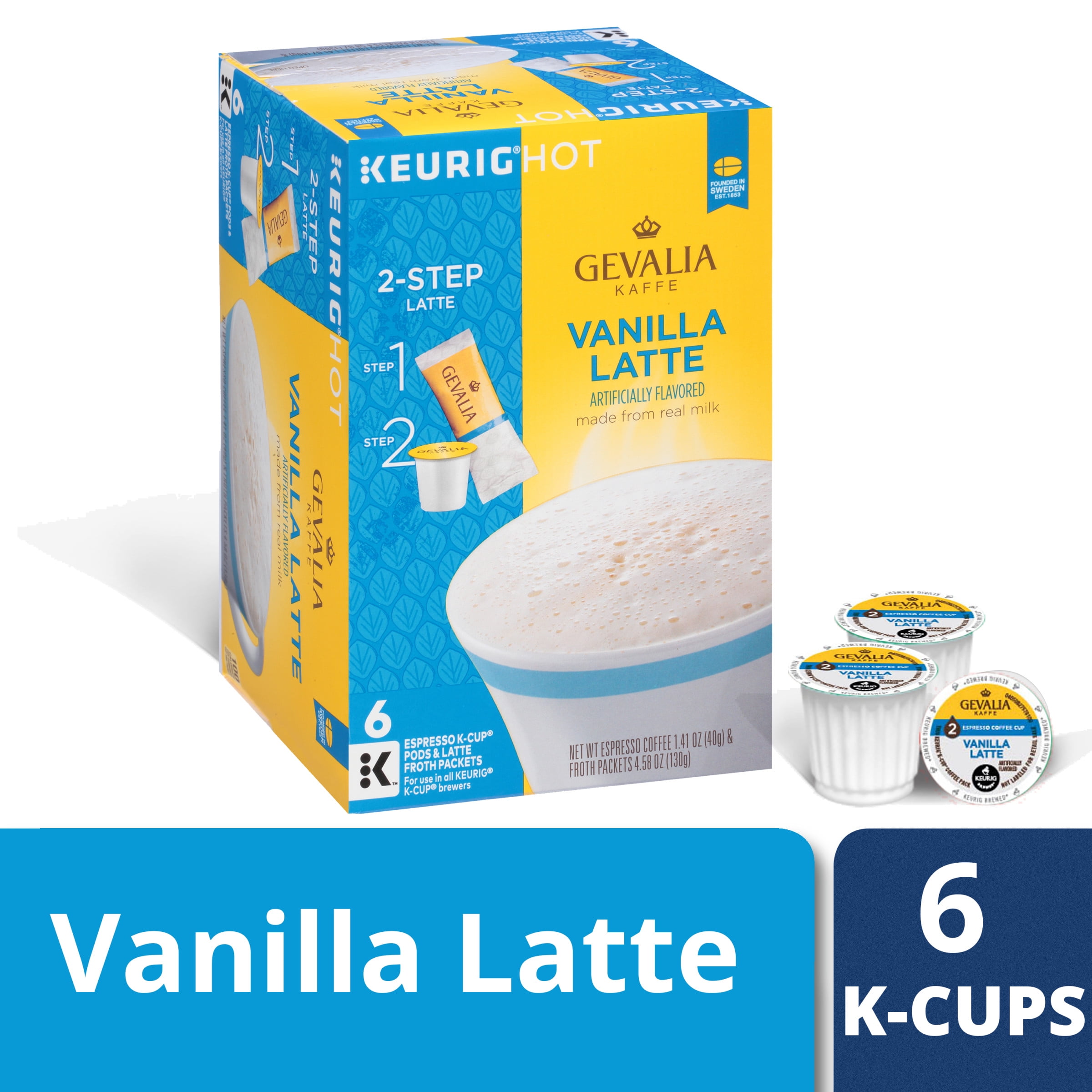 Gevalia Vanilla Latte K Cup Espresso Pods with Latte Froth Packets