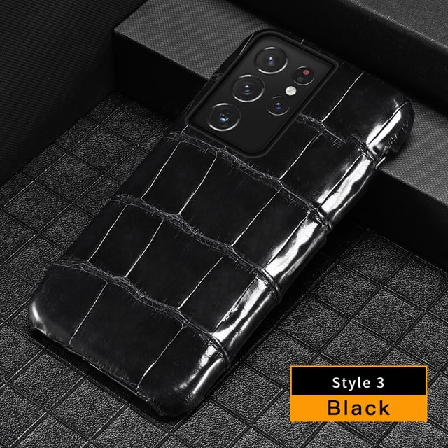 Funda de cuero de cocodrilo 100% Natural para teléfono Samsung Galaxy S23 S21 S22 Ultra S20 FE S10 S21 Plus Note 20 A71 A51 A52 A53 A54 qym unisex