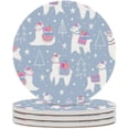 thumbnail image 2 of SKYSONIC Round Drink Coasters 6 Pcs Christmas Pattern with Llama Absorbent Ceramic Coaster with Cork Base for Coffee Cups for Home Decor, 2 of 6