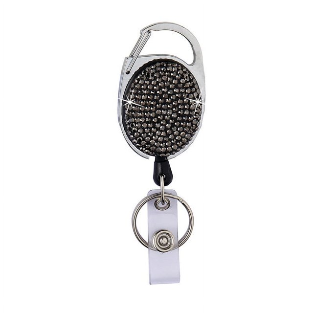 Crystal Retractable Keychain Shinny Rhinestones Badge Reel ID Lanyard Name Tag Card Holder Badge Holder Car Key Chain Belt Clips Bright Black