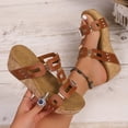 thumbnail image 5 of Dakaela Wedge Sandals for Women Casual Summer Dressy Cork Platform Slides Comfortable Strappy Slip on Slippers with Arch Support Brown 6, 5 of 9
