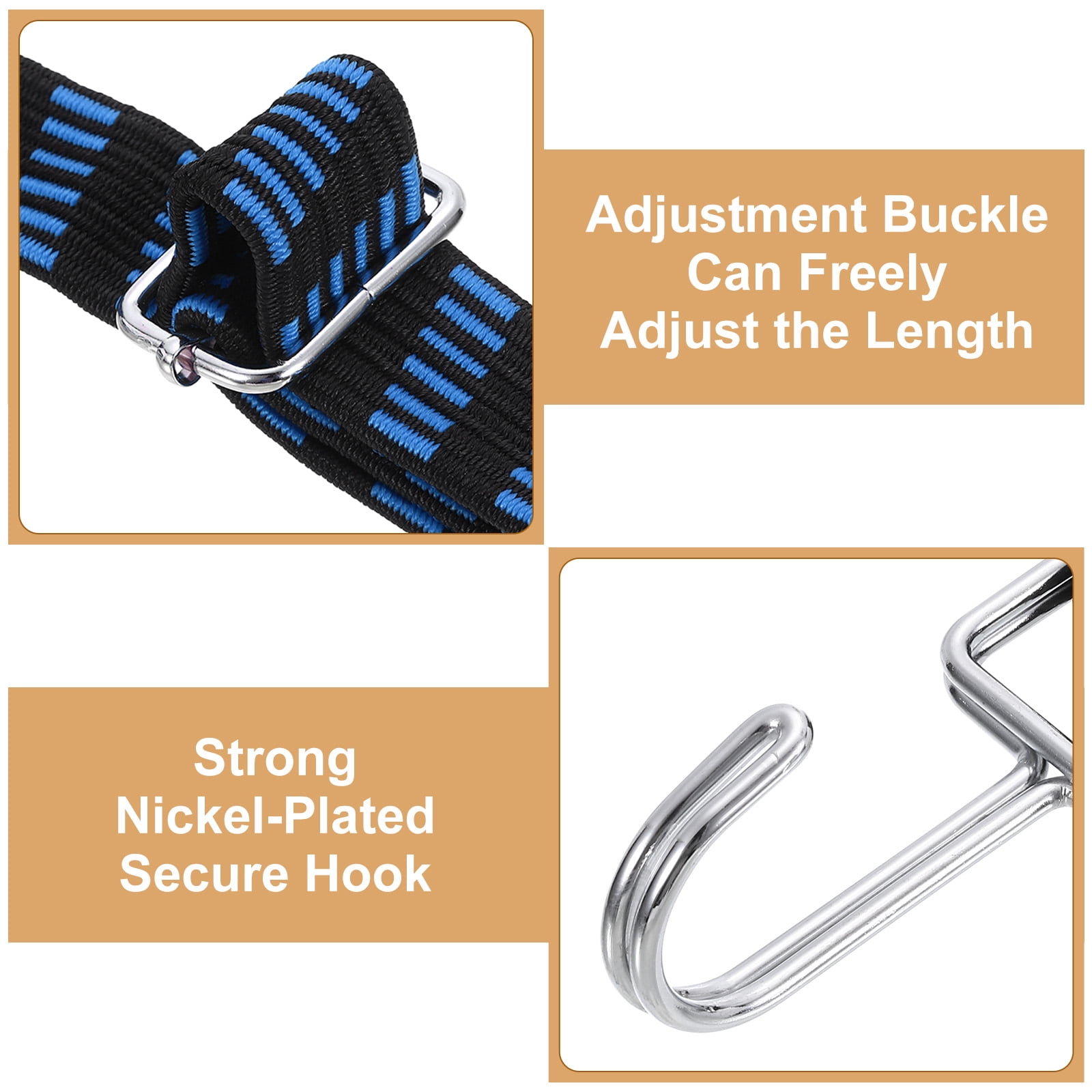 Uxcell 6 Pack Adjustable Bungee Cords with Hooks, 39 Inch Flat Heavy Duty Elasticity Straps Rubber Bungee Cords with Buckle for Outdoor, Camping, Tarp, Bike Rack, Luggage, Black Blue